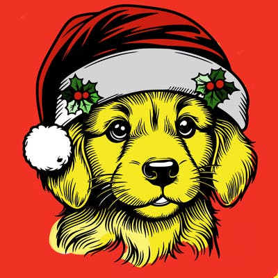realistic dog wearing a santa hat