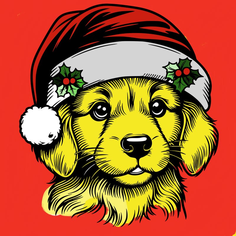 realistic dog wearing a santa hat