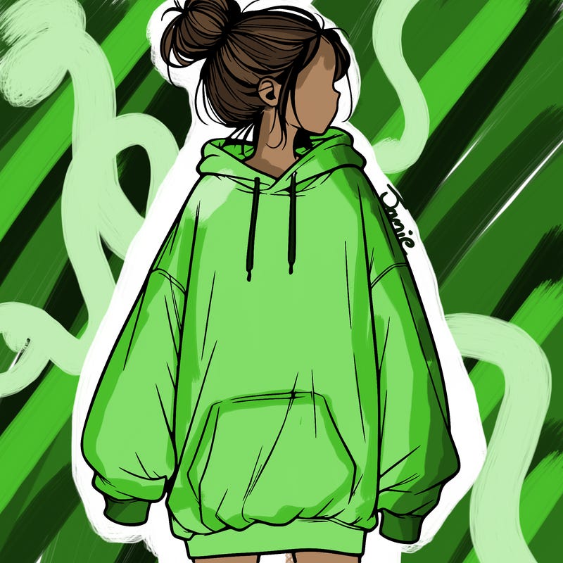 realistic girl with a oversized sweatshirt on and a bun