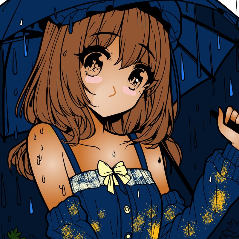 pretty anime girl in the rain