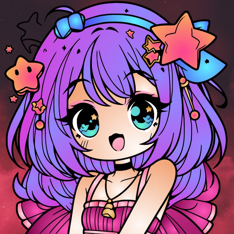 cute anime girl with star accessories