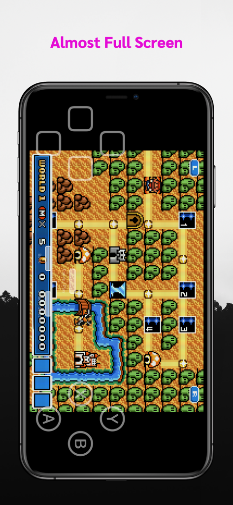 Aplicativo de emulador GBA mostrando um jogo clássico em modo quase de tela cheia