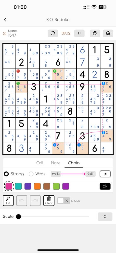 K.O. Sudoku Pro - Advanced Sudoku logic chain tool and solving interface