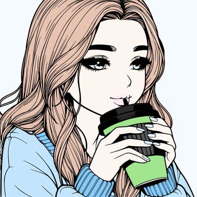 realistic girl drinking coffee
