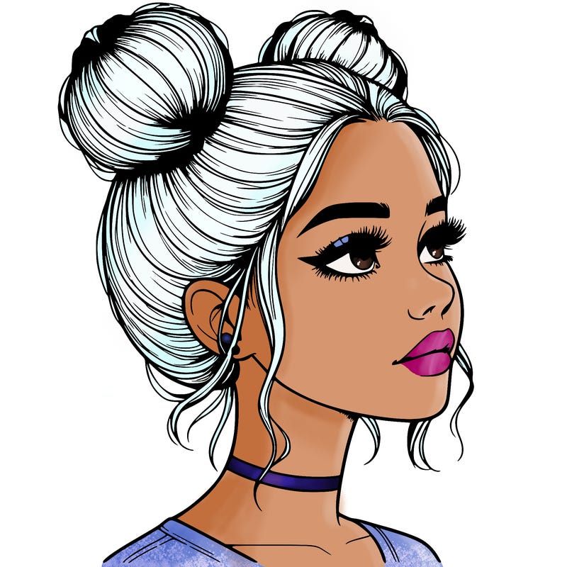 realistic girl with buns on the top of her head