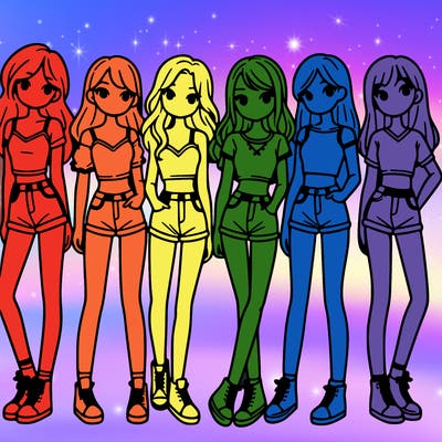 a group of girls wearing crop tops and shorts