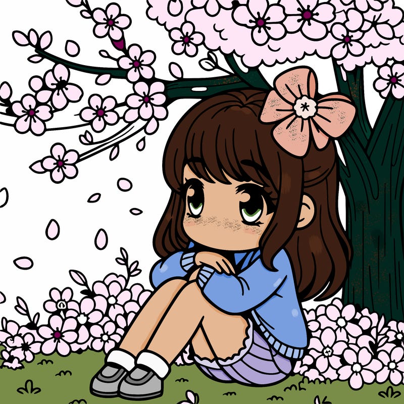 girl sitting by a sakura tree