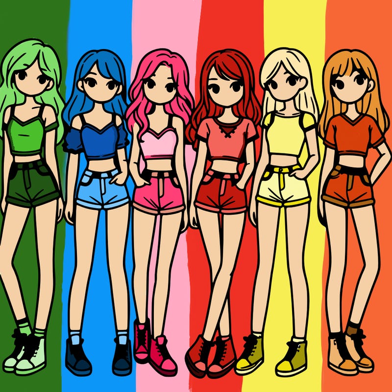 a group of girls wearing crop tops and shorts