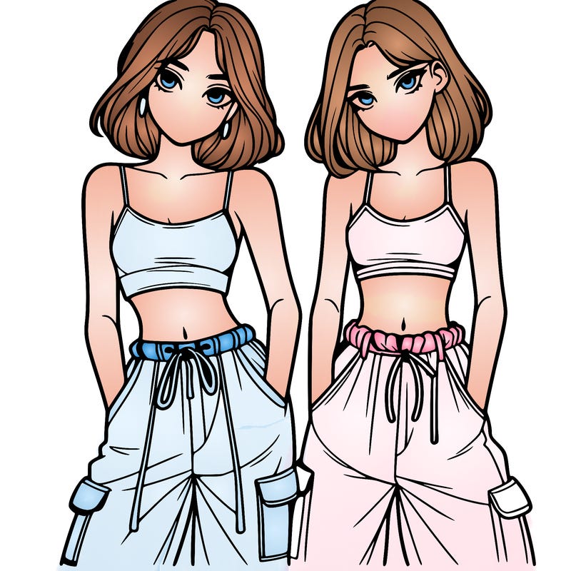 two girls with crop top with baggy pants