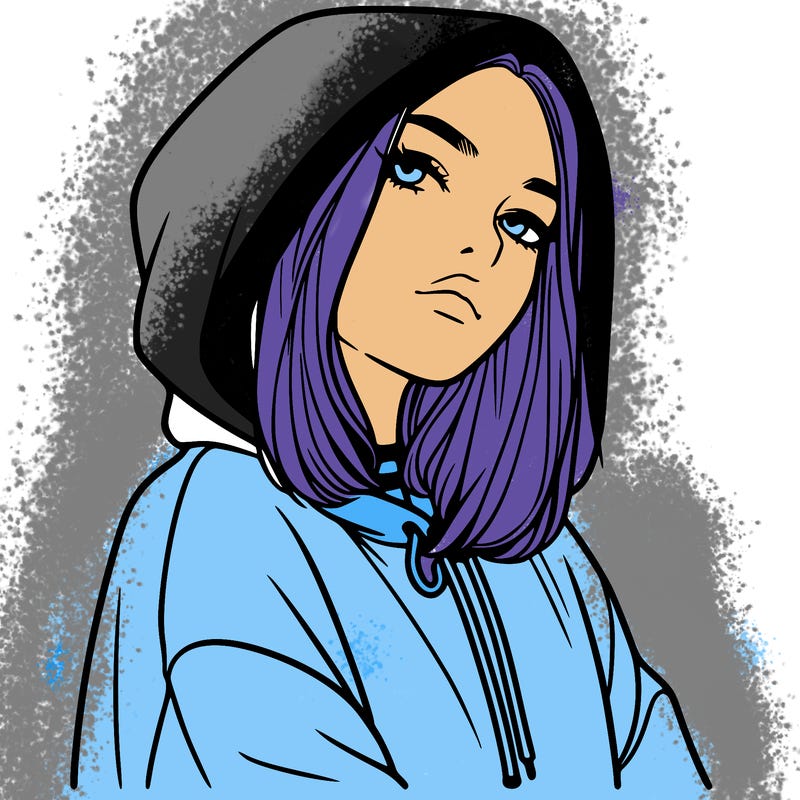a realistic girl in a hoodie