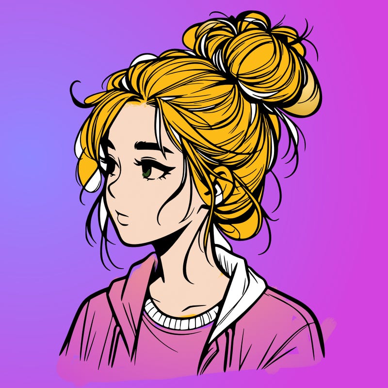 realistic teenage girl with a messy bun