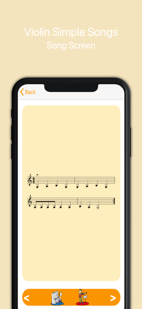 Violin Simple Songs - バイオリン簡単ソングアプリの画面に表示される初心者用バイオリン楽譜