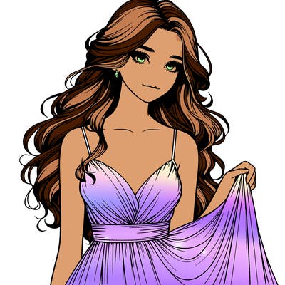 realistic girl in flowy silky prom dress