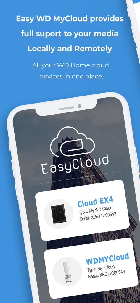 EasyCloud for WD My Cloud - EasyCloud mobile app interface for managing WD My Cloud devices and streaming media.