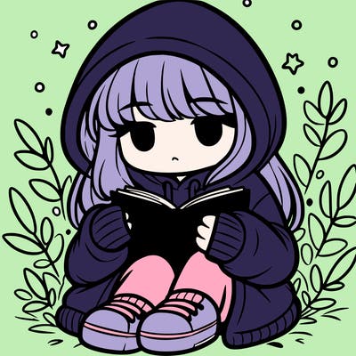 girl in oversized hoodie reading a book
