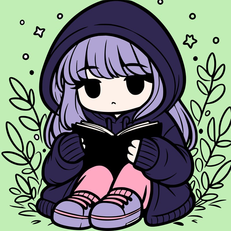 girl in oversized hoodie reading a book