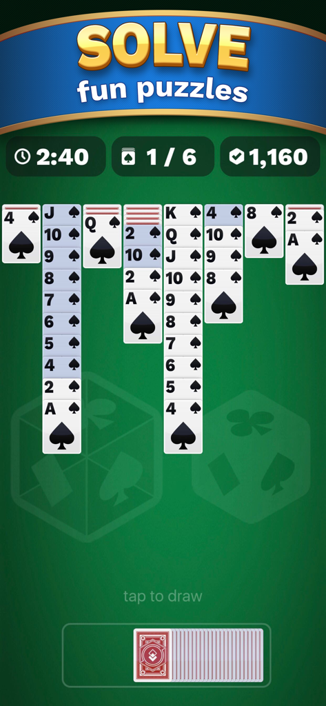 Spider Solitaire Cube - Spider Solitaire Cube Gameplay-Oberfläche mit Timer und Punktzahl.