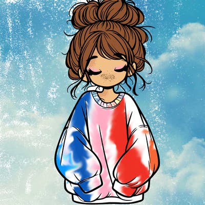 girl with baggy sweatshirt and messy bun