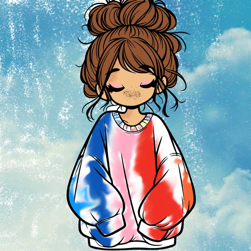 girl with baggy sweatshirt and messy bun