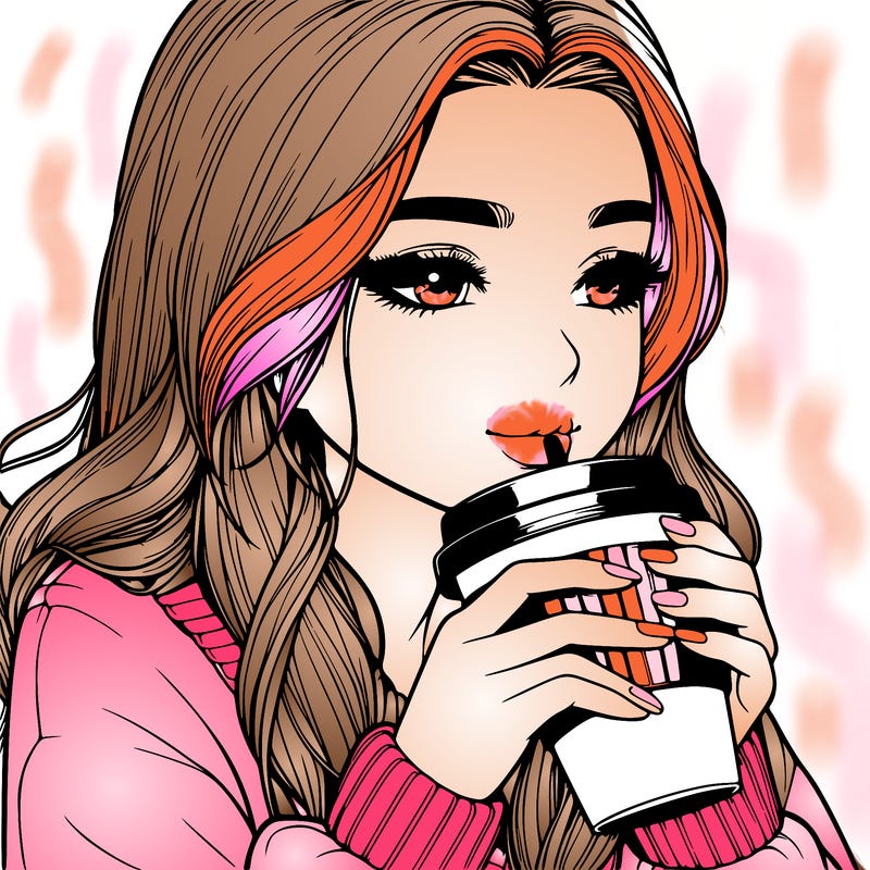 realistic girl drinking coffee