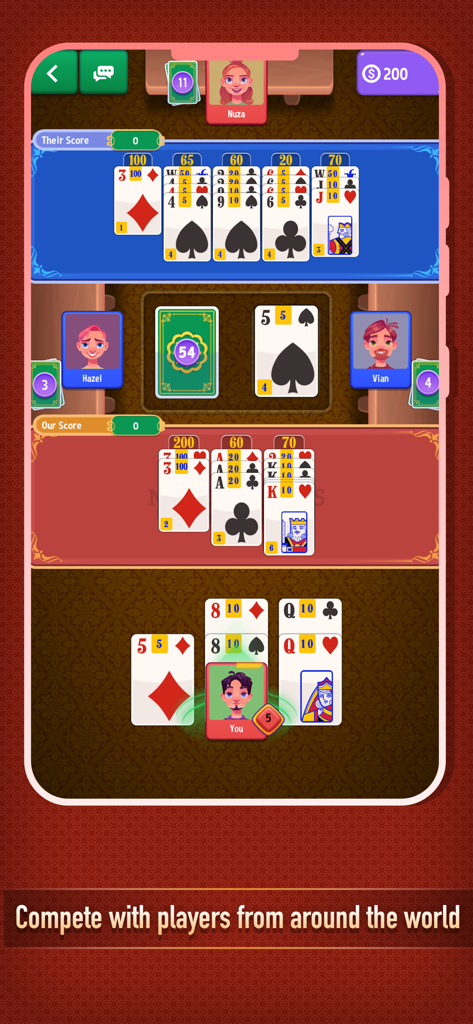 Canasta! - A gameplay screenshot of the Canasta card game showing an online multiplayer match with four players and card melds