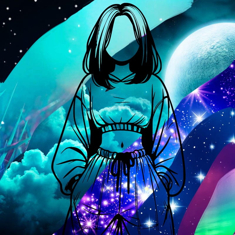 realistic girl faceless with baggy pants and a crop top