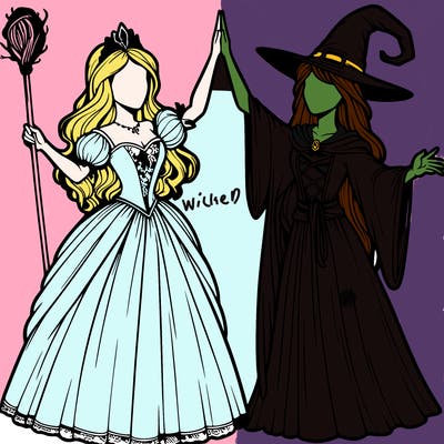 detailed realistic split of a princess and a witch
