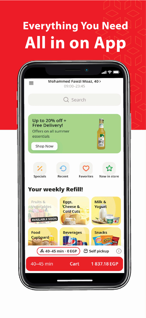 Zahran - The Zahran app interface showing grocery categories and delivery information.