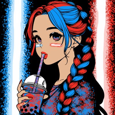 realistic girl with braided hair drinking boba