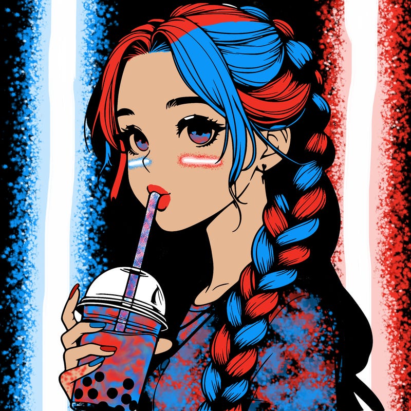 realistic girl with braided hair drinking boba