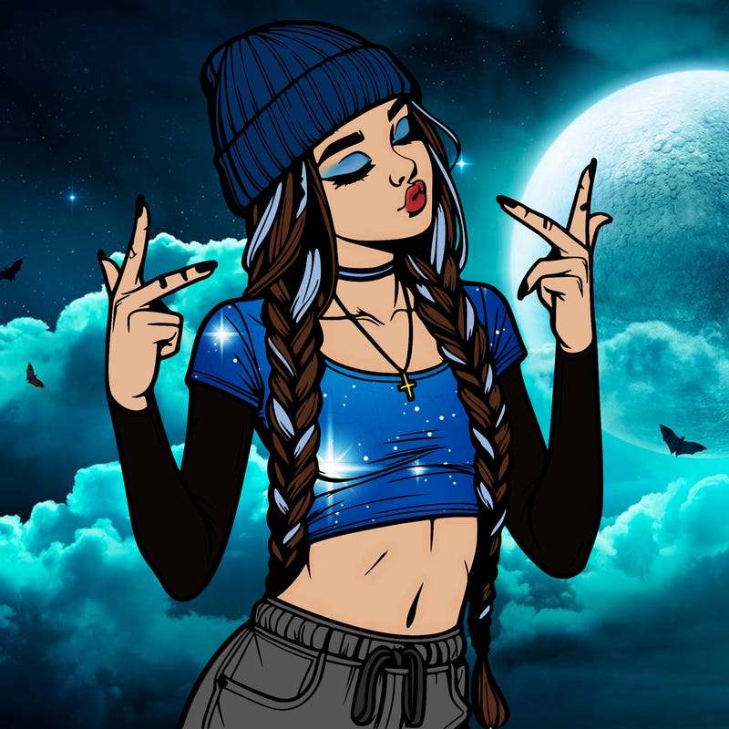 realistic teenage girl with braids and a beanie and crop top doing 🫶🏼