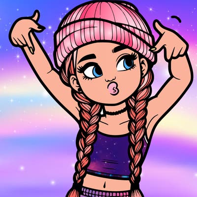 realistic teenage girl with braids and a beanie and crop top doing 🫶🏼
