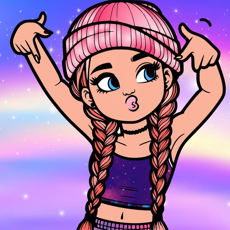 realistic teenage girl with braids and a beanie and crop top doing 🫶🏼