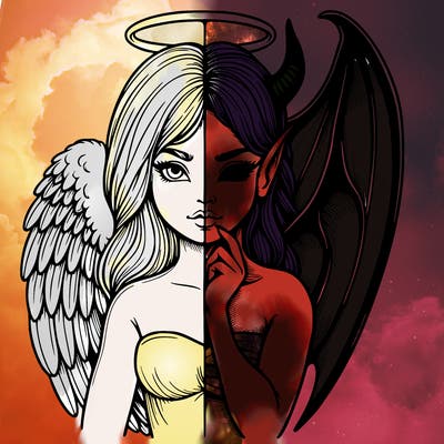 realistic angel half demon