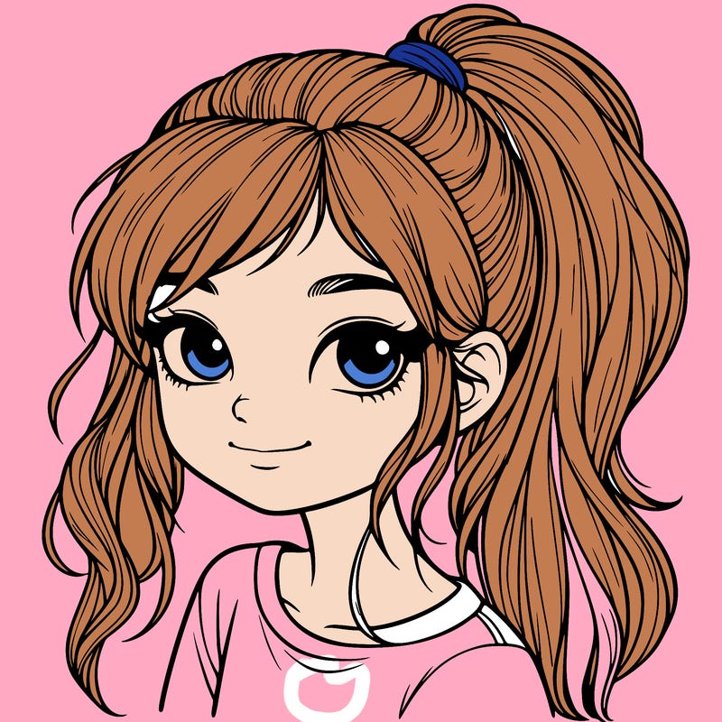 realistic girl with ponytail