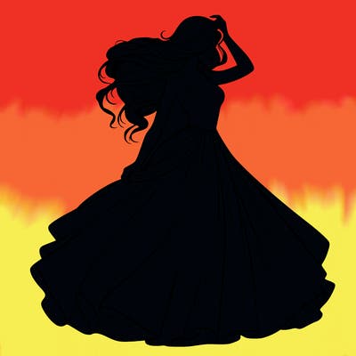 realistic woman with dress flowing in the wind