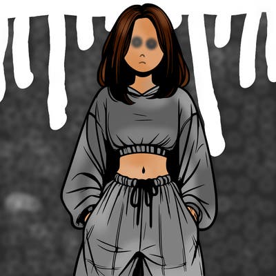 realistic girl faceless with baggy pants and a crop top