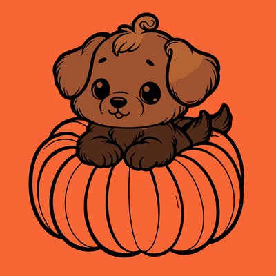 cute little puppy in a pumpkin