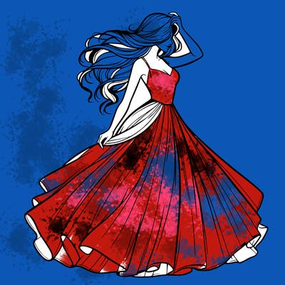 realistic woman with dress flowing in the wind