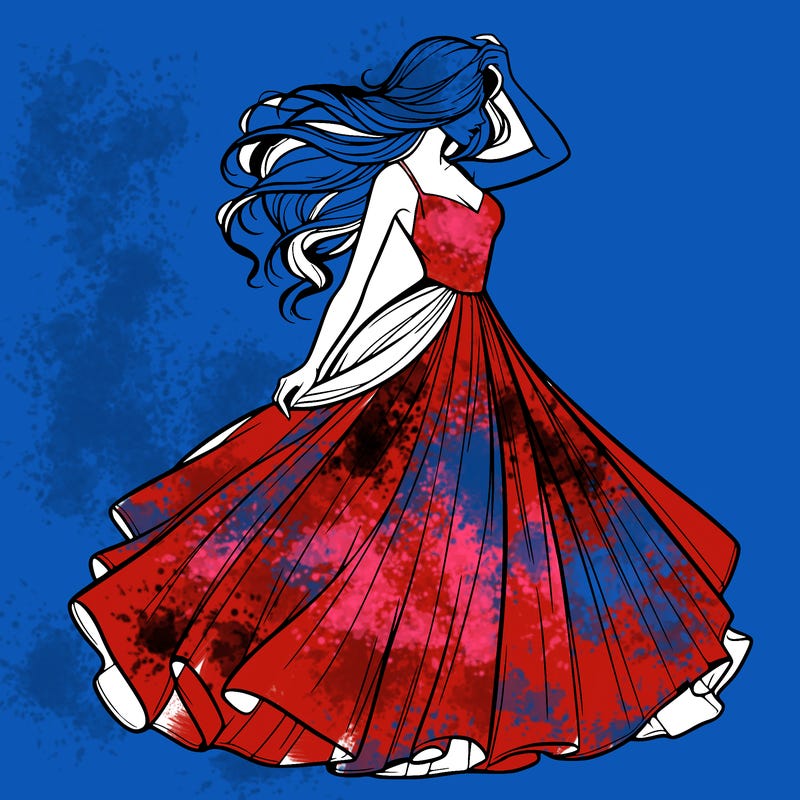 realistic woman with dress flowing in the wind