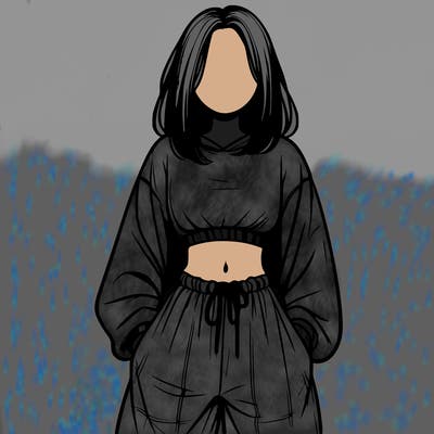 realistic girl faceless with baggy pants and a crop top