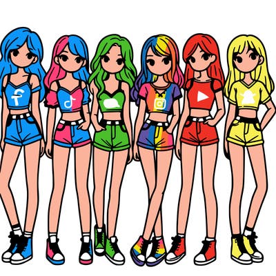 a group of girls wearing crop tops and shorts