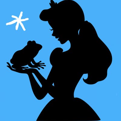 a shadow of a princess holding a frog realistic