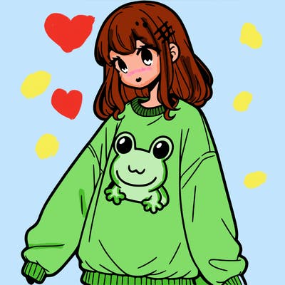 girl wearing frogging sweatshirt