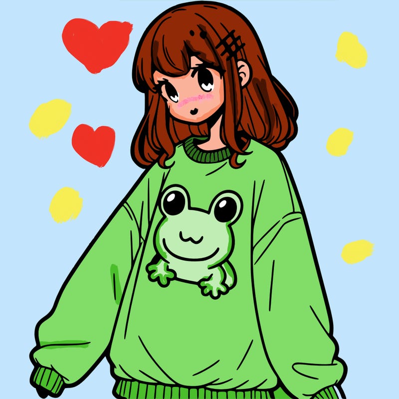 girl wearing frogging sweatshirt