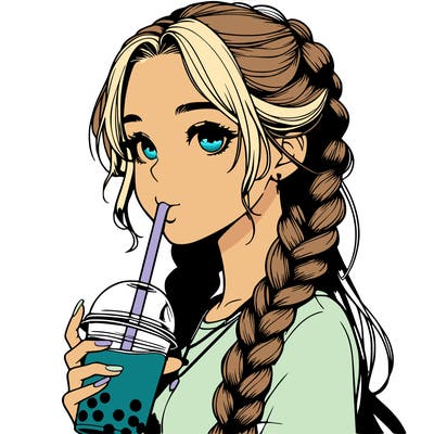 realistic girl with braided hair drinking boba