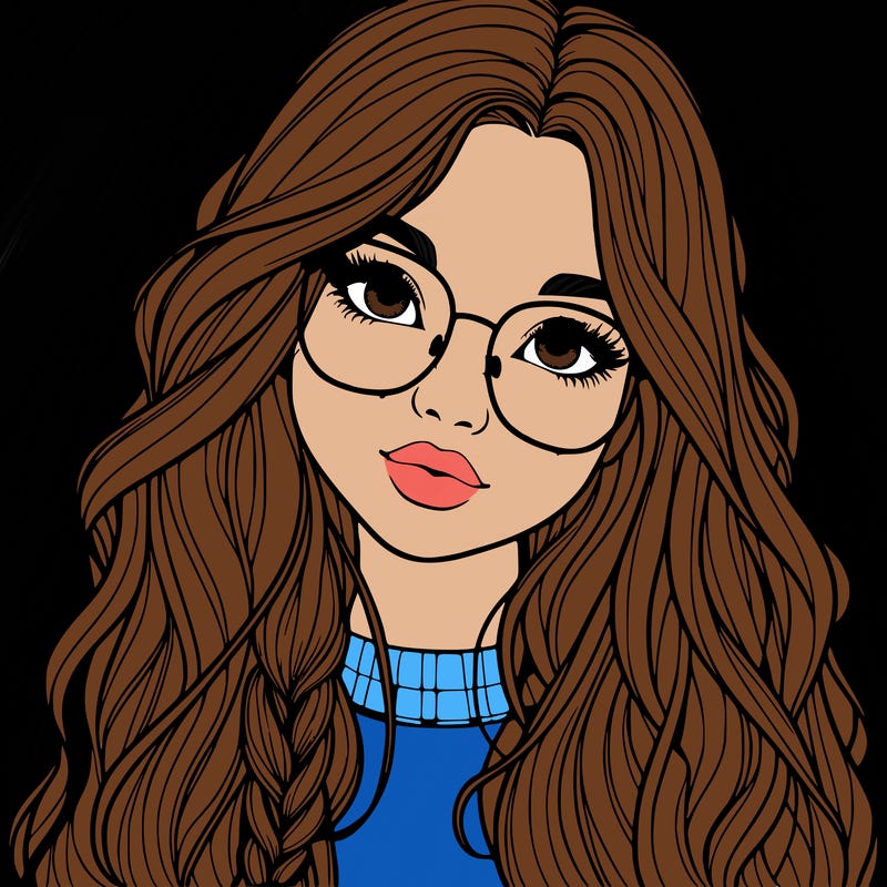 girl with long hair and freckles and glasses realistic