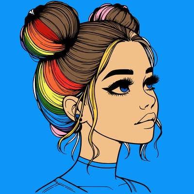 realistic girl with buns on the top of her head