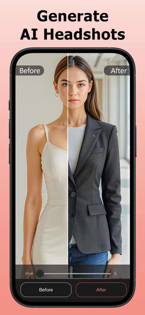Recolor Dress & Clothes Colour - Before and after comparison of an AI headshot changing a woman's white dress to a formal black blazer