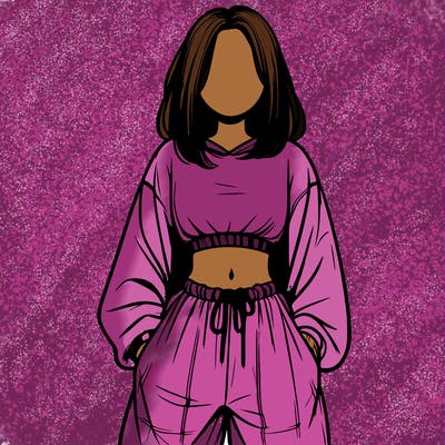 realistic girl faceless with baggy pants and a crop top